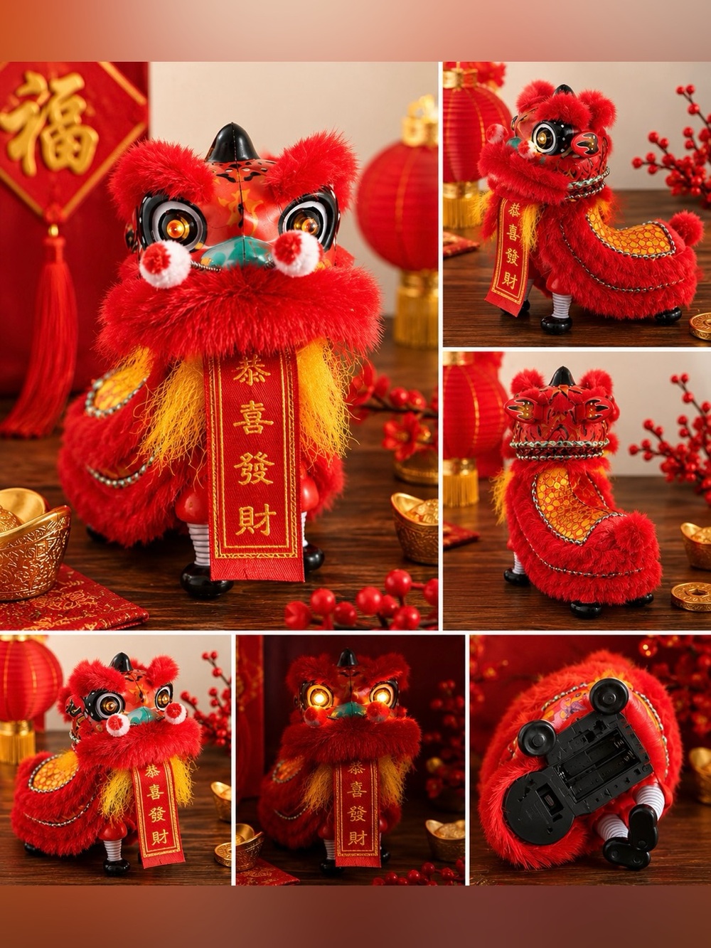 Chinese Lion Dance Figure Battery Operated Red Lucky Dragon Decor 7” CNY